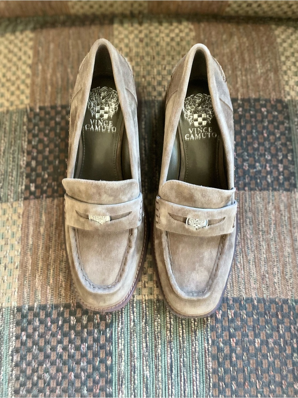 Vince Camuto Taupe Suede Penny Loafers - Women's